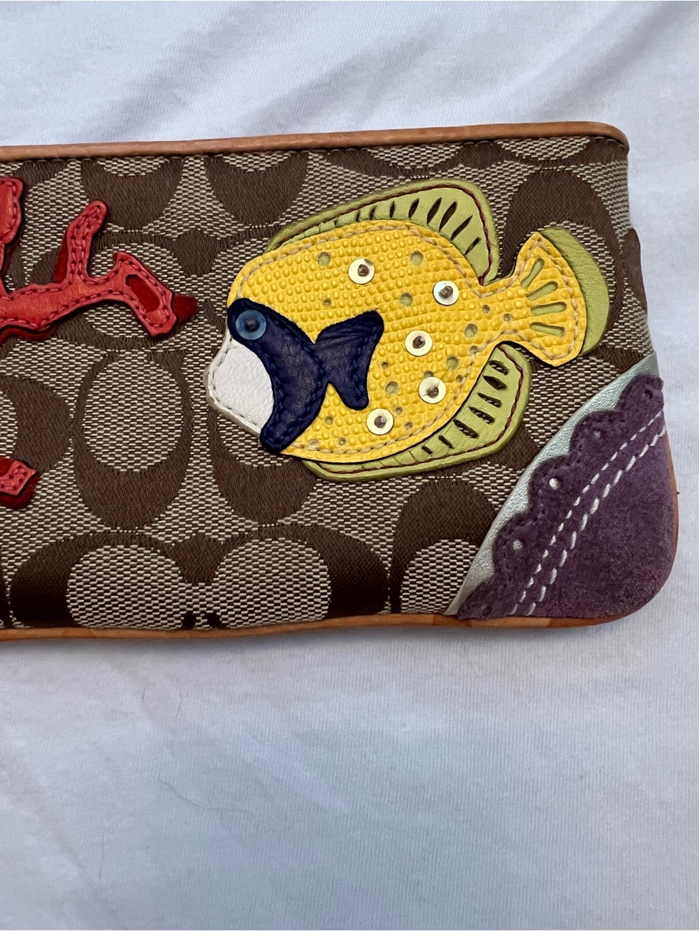 Coach Rare Limited Edition Signature Fish & Coral Appliqué Wristlet Y2K Coastal - Picture 6 of 15